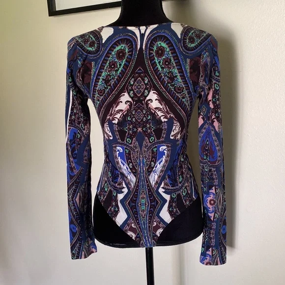 Free People Blue Paisley lace up bodysuit - Picture 4 of 12